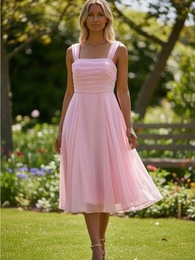 Gorgeous Lulus blush pink organza dress never worn- Sz 10 off shoulder